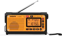 XHDATA D-608WB sarı acil durum radyosu önden görünüm, anten açık