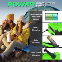 NITIGO 4000mAh Güneş Enerjili El Kranklı Acil Durum Radyosu