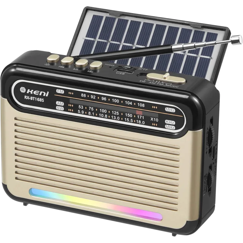 G Keni Güneş Panelli Taşınabilir Radyo – FM/AM/Kısa Dalga, Bluetooth, Ortam Işıklı