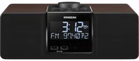 Sangean RCR-40 ahşap saatli radyo önden görünüm, çift USB şarj çıkışı