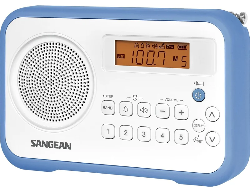 Sangean PR-D18 Taşınabilir Radyo (Beyaz-Mavi) – AM/FM, Tamponlu Gövde