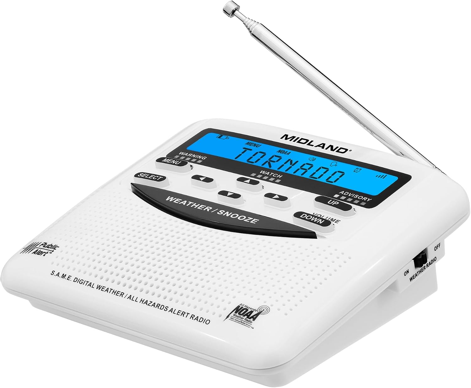 Midland WR120B NOAA Acil Durum Hava Uyarı Radyosu – S.A.M.E. Programlama, 80+ Uyarı, Çalar Saat
