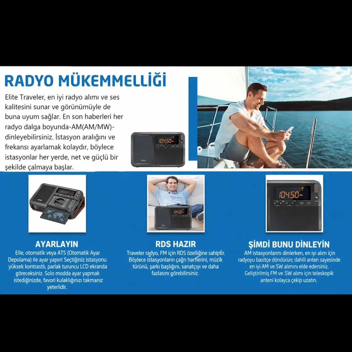 Eton Elite Traveler AM/FM/LW/SW Taşınabilir Dünya Radyosu (Deri Kılıflı) - Görsel 3