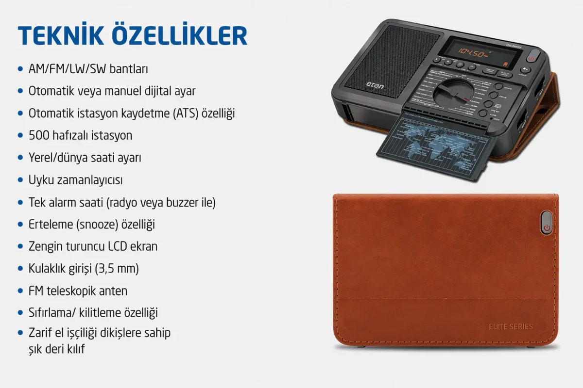 Eton Elite Traveler AM/FM/LW/SW Taşınabilir Dünya Radyosu (Deri Kılıflı) - Görsel 4
