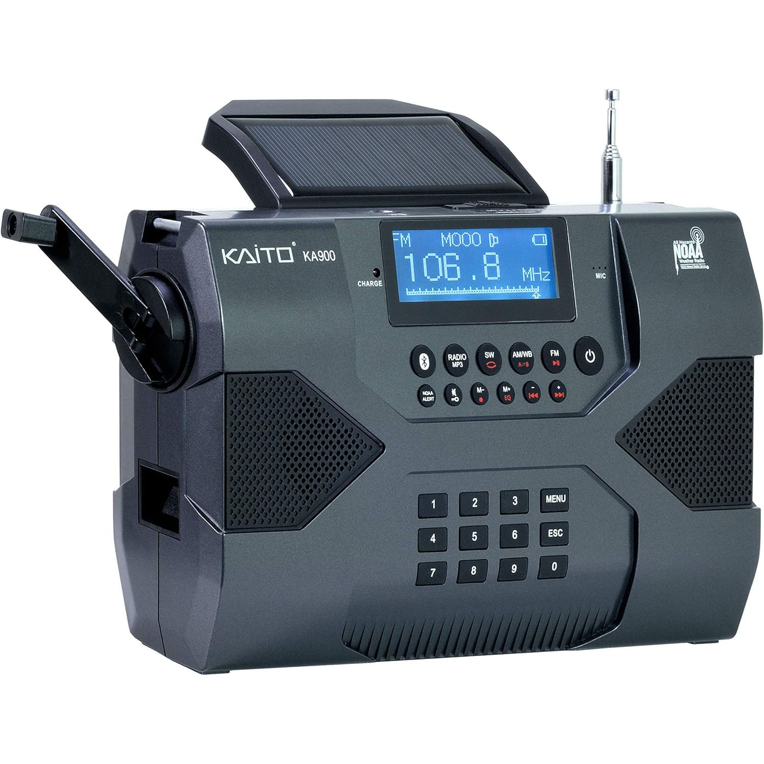 kaitodigital Kaito Acil Durum Radyosu Voyager Max KA900 Dijital Güneş Dinamo Krank Rüzgar / FM / SW ve NOAA Hava Durumu Stereo Radyo Alıcısı - Görsel 1