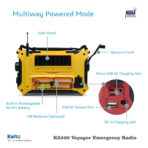Kaito KA500 5 Powered Güneş Enerjisi, Dinamo Krank, El Feneri ile Acil Durum Radyosu (Sarı) - Görsel 3