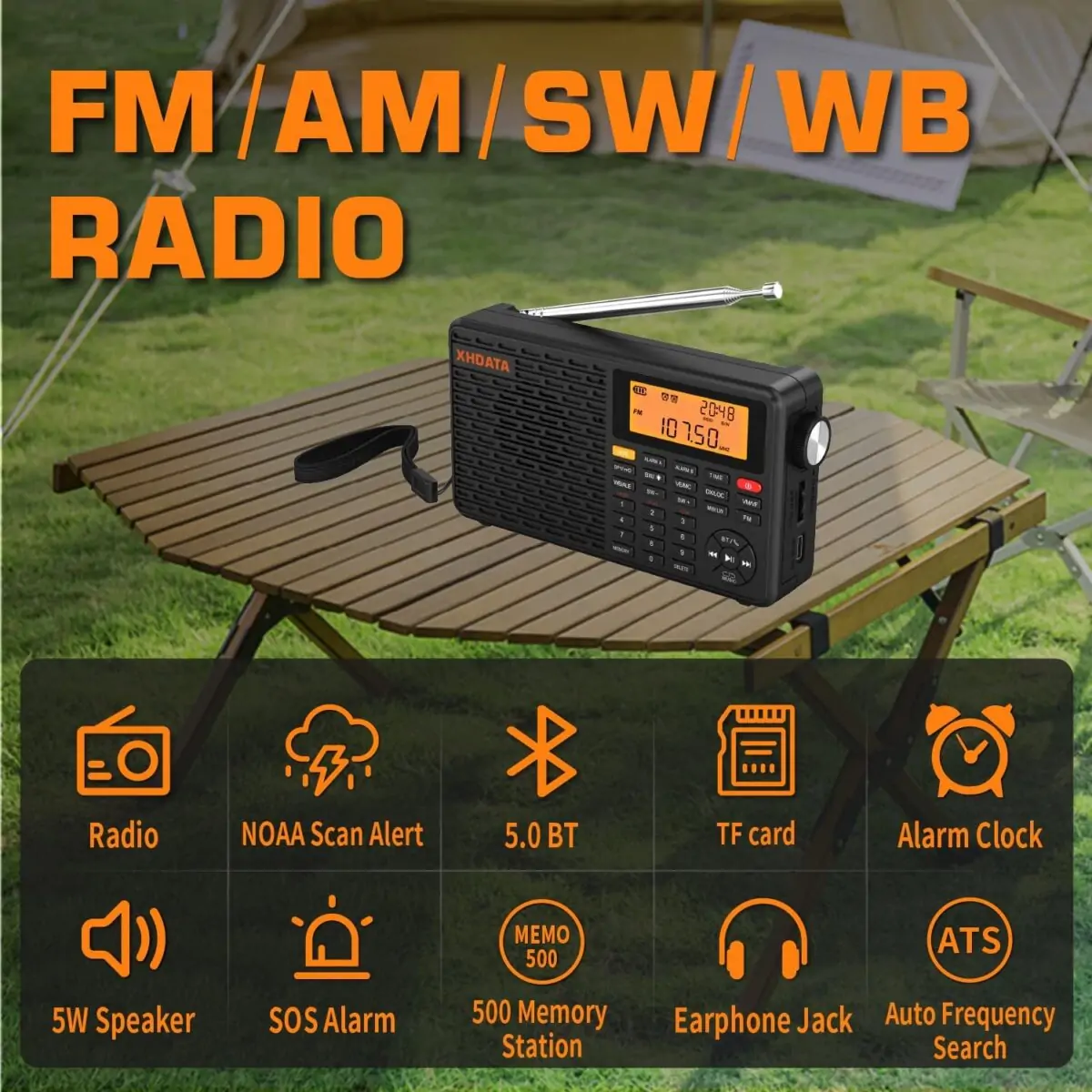 XHDATA D109WB Taşınabilir Radyo AM/FM/SW/LW/WB Hava Durumu Radyo Kısa Dalga Radyo Alıcısı NOAA Uyarısı - Görsel 7