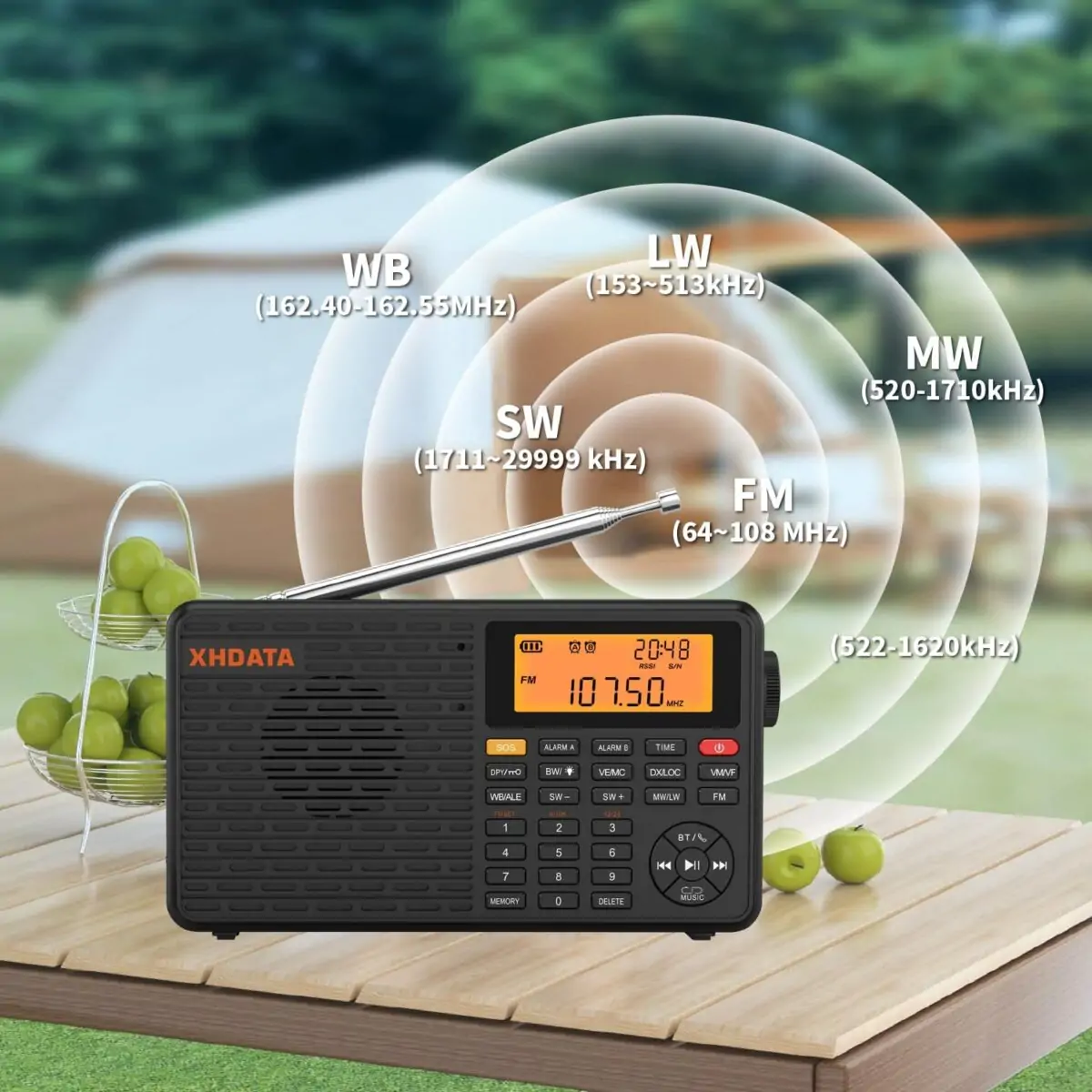 XHDATA D109WB Taşınabilir Radyo AM/FM/SW/LW/WB Hava Durumu Radyo Kısa Dalga Radyo Alıcısı NOAA Uyarısı - Görsel 6