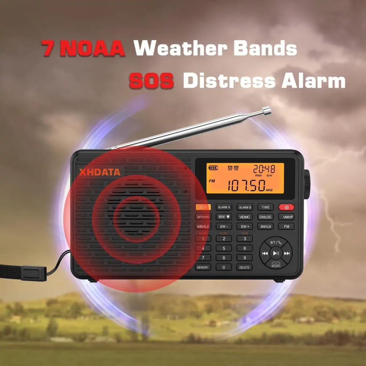 XHDATA D109WB Taşınabilir Radyo AM/FM/SW/LW/WB Hava Durumu Radyo Kısa Dalga Radyo Alıcısı NOAA Uyarısı - Görsel 5