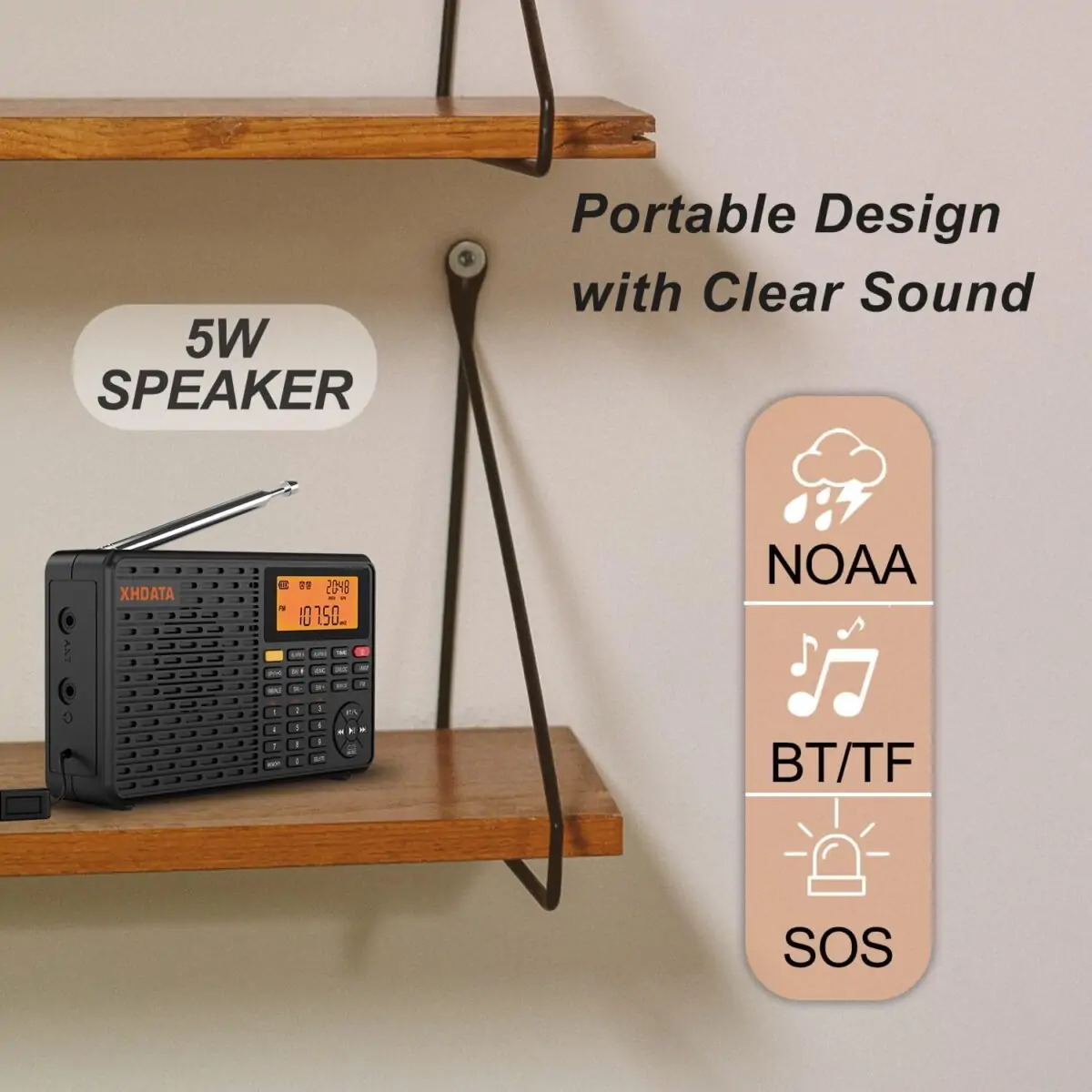 XHDATA D109WB Taşınabilir Radyo AM/FM/SW/LW/WB Hava Durumu Radyo Kısa Dalga Radyo Alıcısı NOAA Uyarısı - Görsel 3