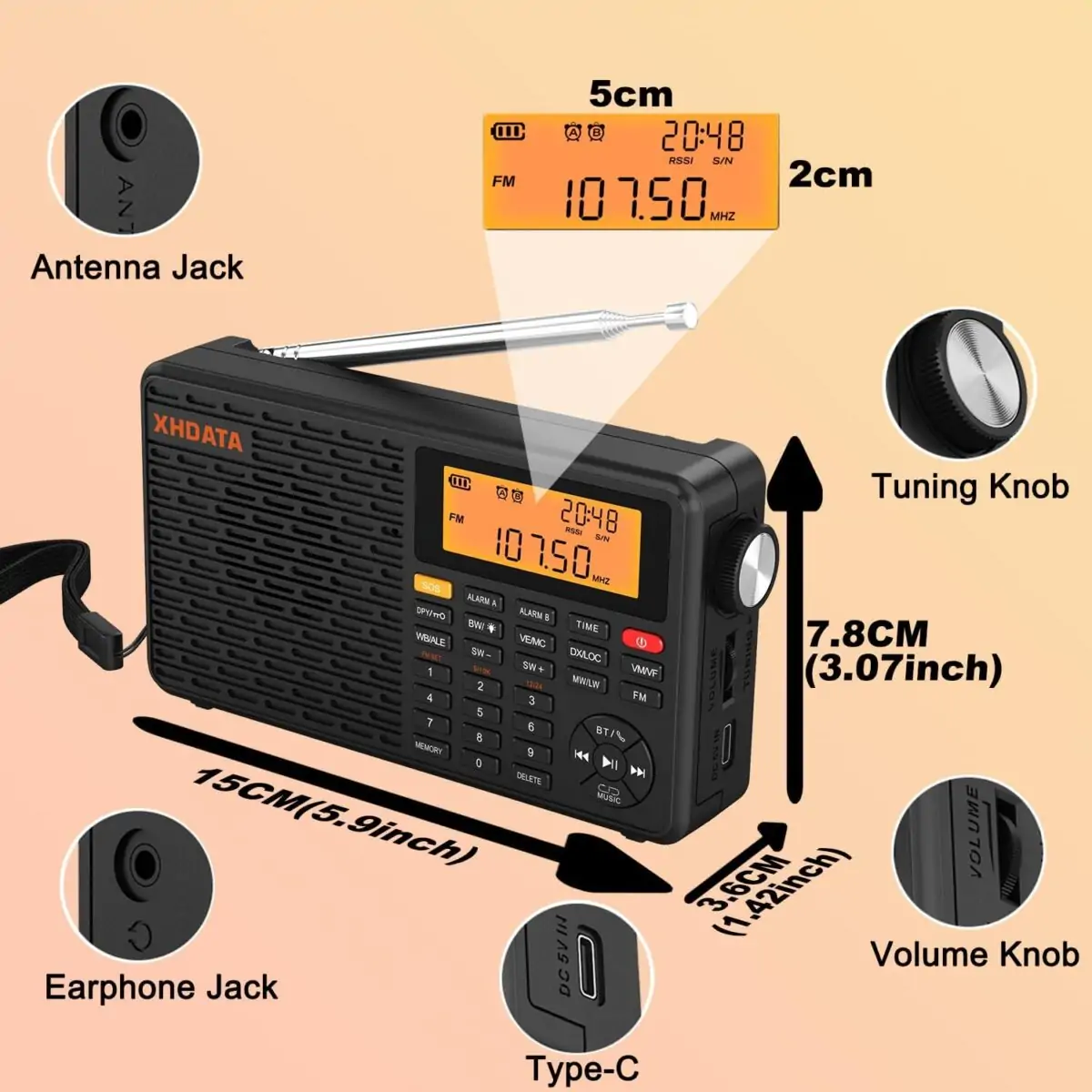 XHDATA D109WB Taşınabilir Radyo AM/FM/SW/LW/WB Hava Durumu Radyo Kısa Dalga Radyo Alıcısı NOAA Uyarısı - Görsel 2
