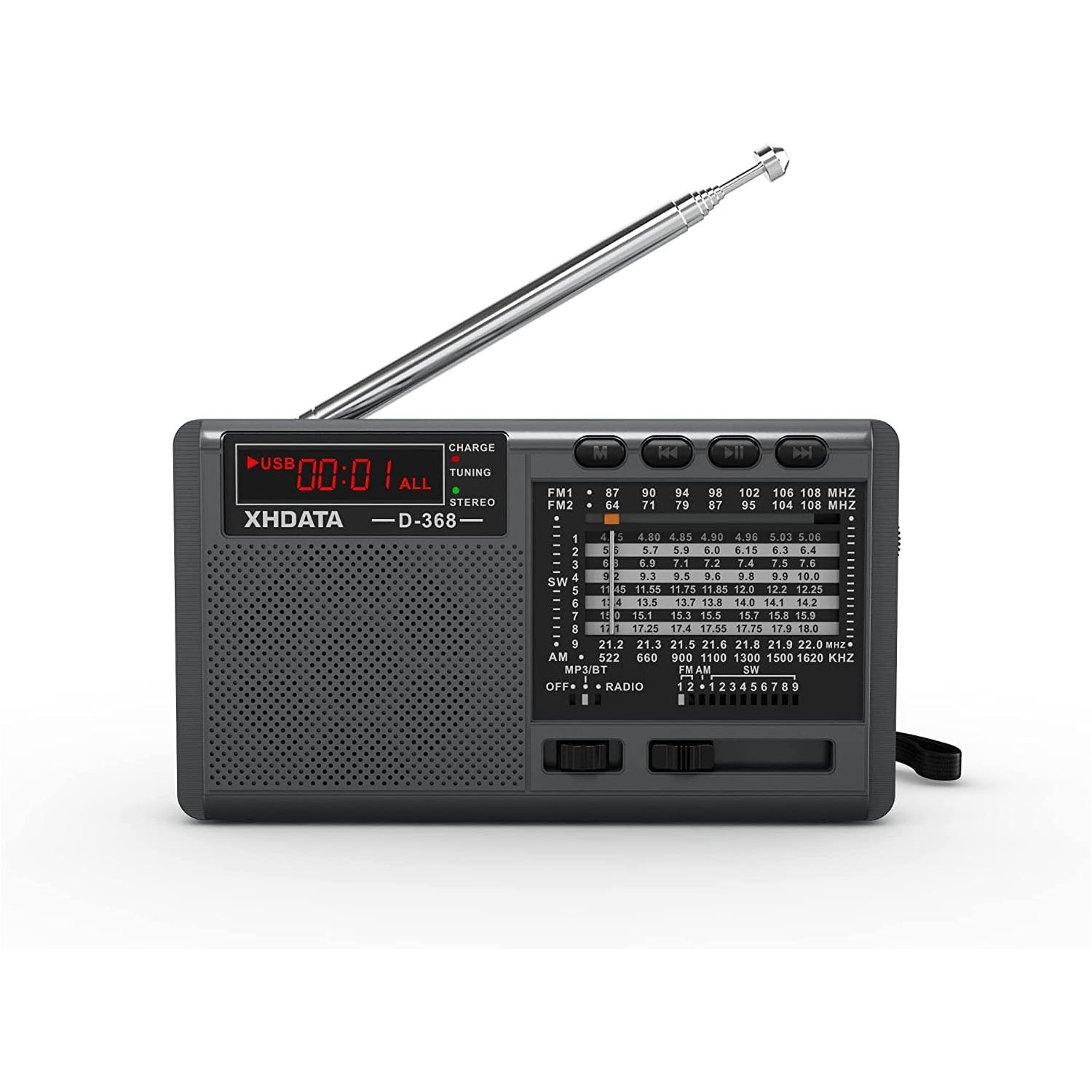 XHDATA368-1 XHDATA D368 Taşınabilir Transistör Radyo Küçük FM/AMMW/SW Mini Radyo Bluetooth USB TF - Görsel 1