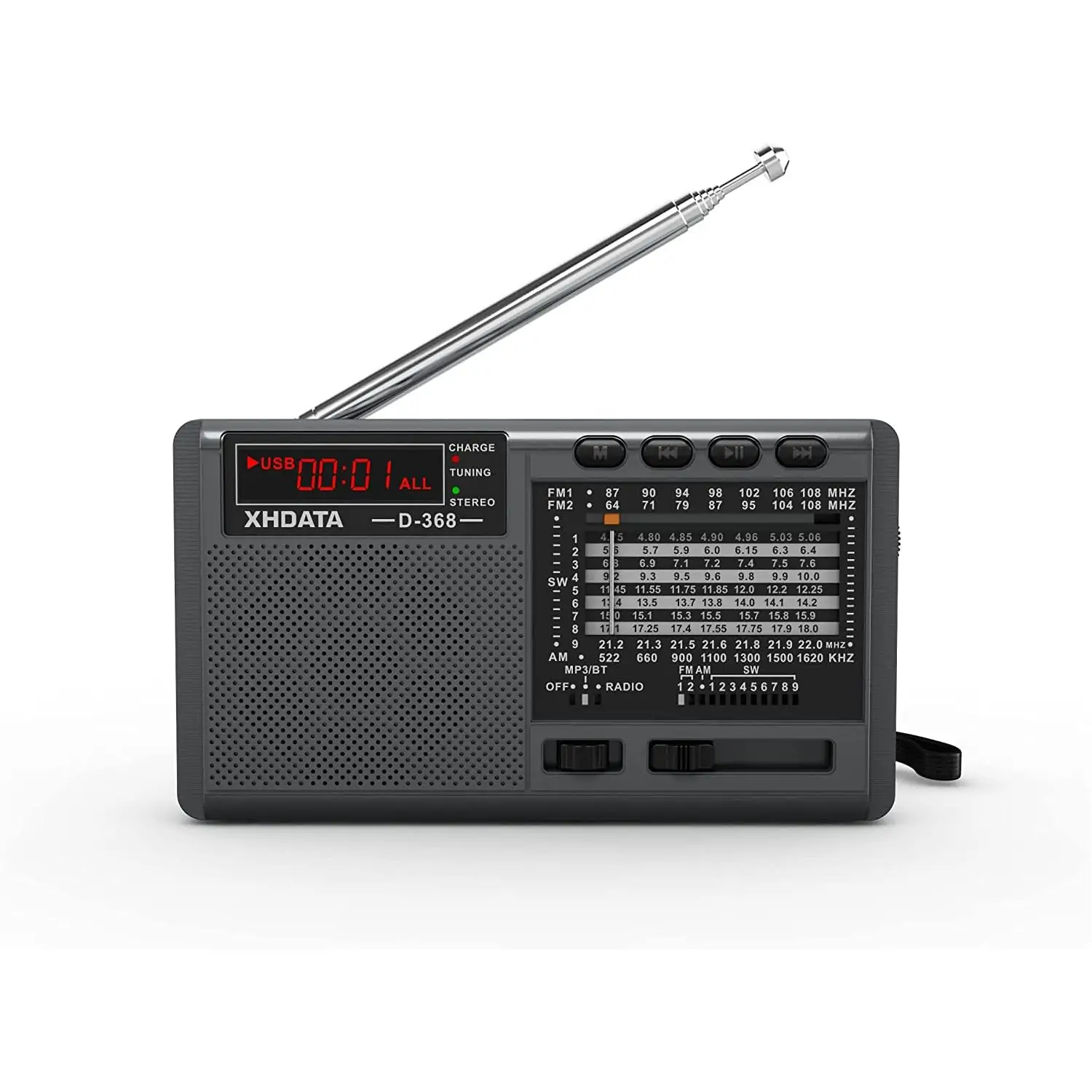 XHDATA368-1 XHDATA D368 Taşınabilir Transistör Radyo Küçük FM/AMMW/SW Mini Radyo Bluetooth USB TF - Görsel 1