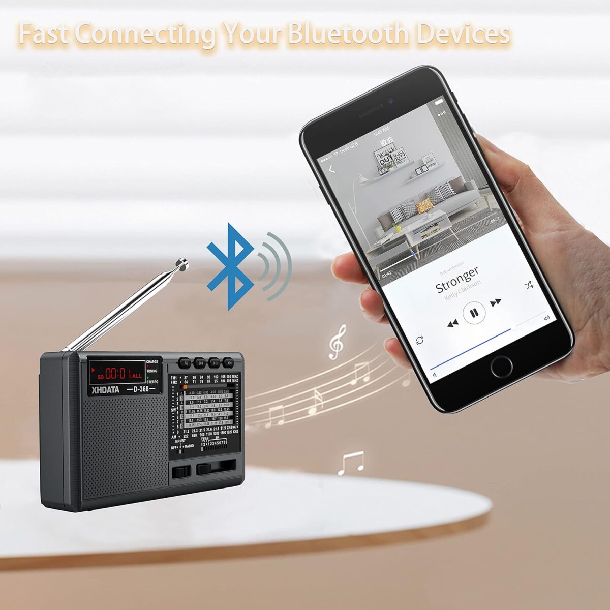 XHDATA D368 Taşınabilir Transistör Radyo Küçük FM/AMMW/SW Mini Radyo Bluetooth USB TF - Görsel 5
