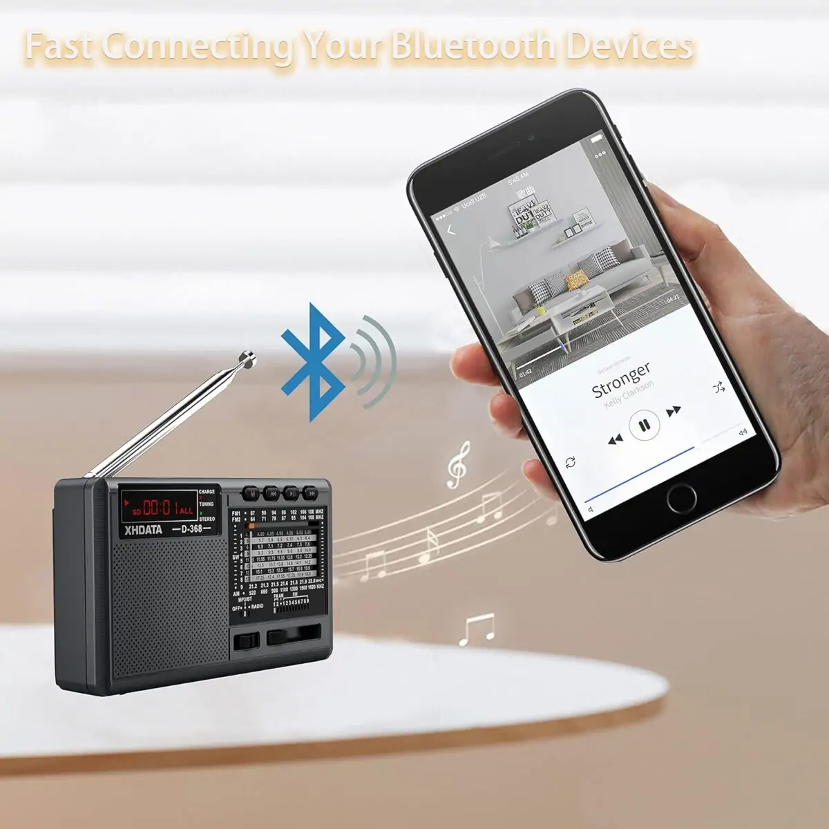 XHDATA D368 Taşınabilir Transistör Radyo Küçük FM/AMMW/SW Mini Radyo Bluetooth USB TF - Görsel 5