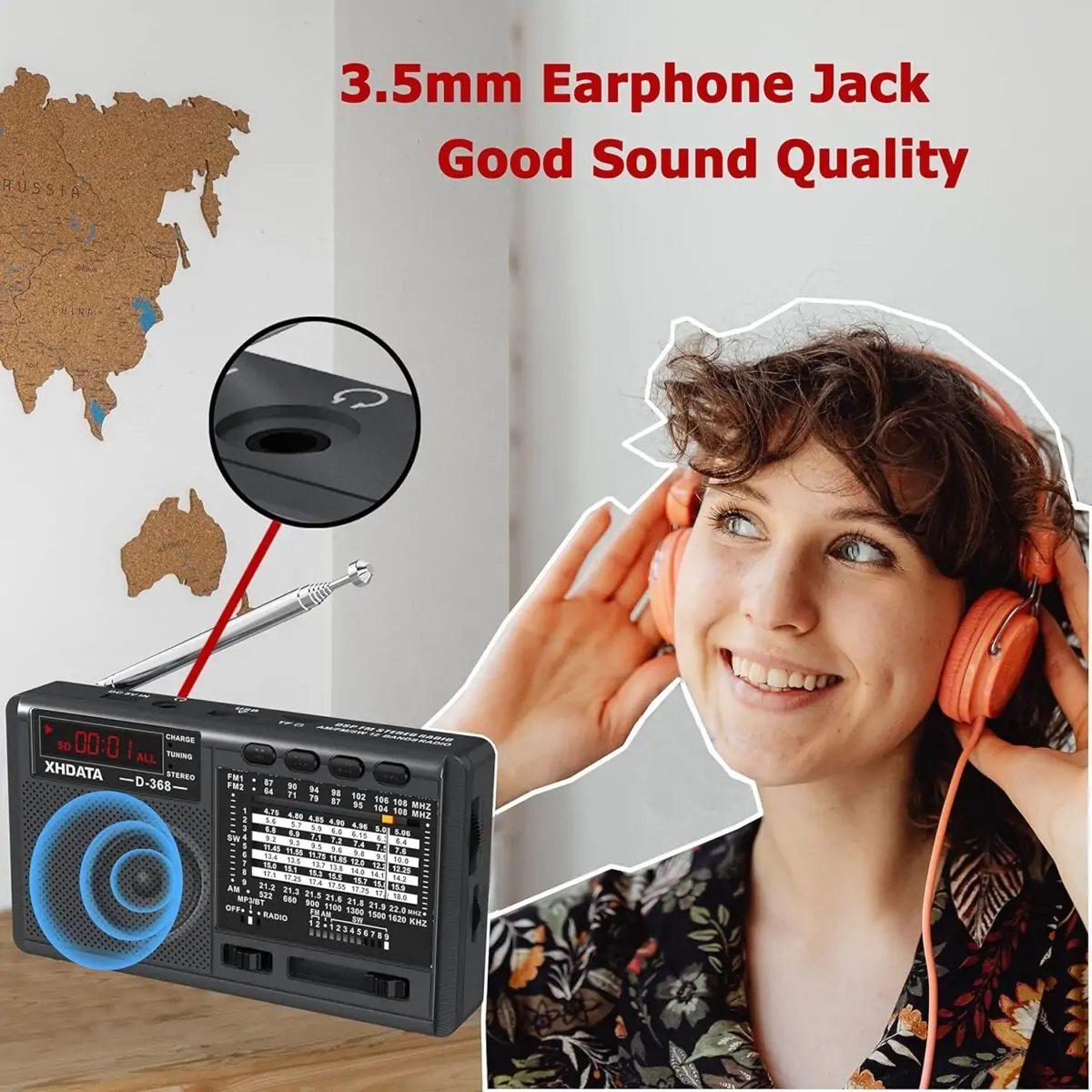 XHDATA D368 Taşınabilir Transistör Radyo Küçük FM/AMMW/SW Mini Radyo Bluetooth USB TF - Görsel 3