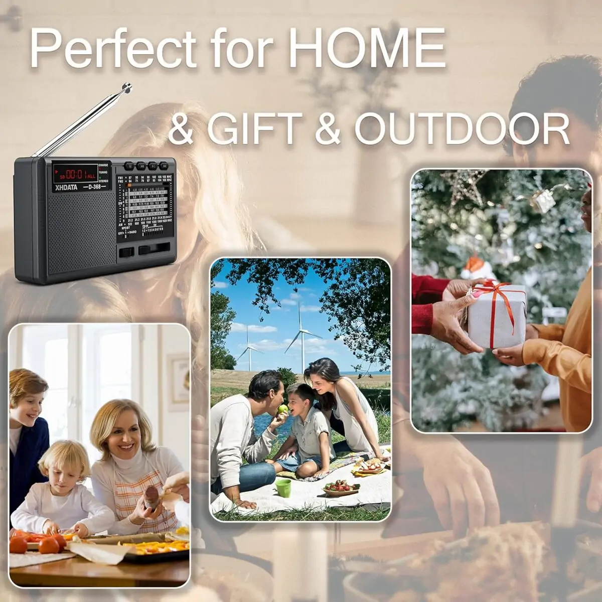 XHDATA D368 Taşınabilir Transistör Radyo Küçük FM/AMMW/SW Mini Radyo Bluetooth USB TF - Görsel 2