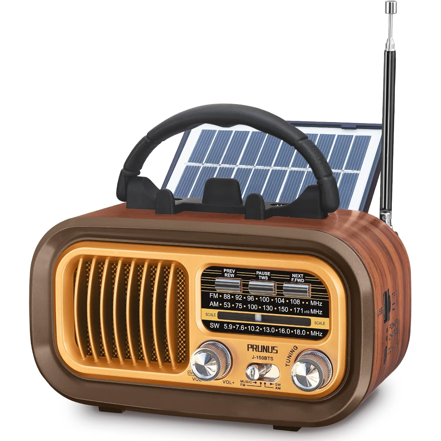823754823759237 PRUNUS J-150 Taşınabilir Retro Radyo AM/FM/SW/Bluetooth - Görsel 1