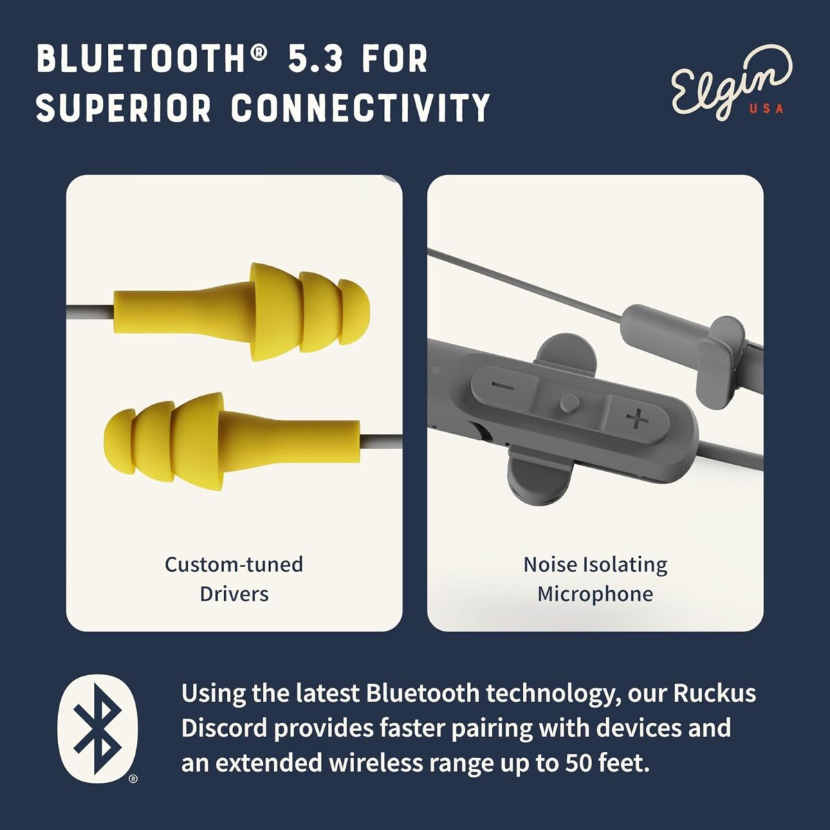 Elgin Ruckus Bluetooth Kulaklık 25 dB Gürültü Azaltma, IP65, 12 Saat Pil - Turuncu - Görsel 4