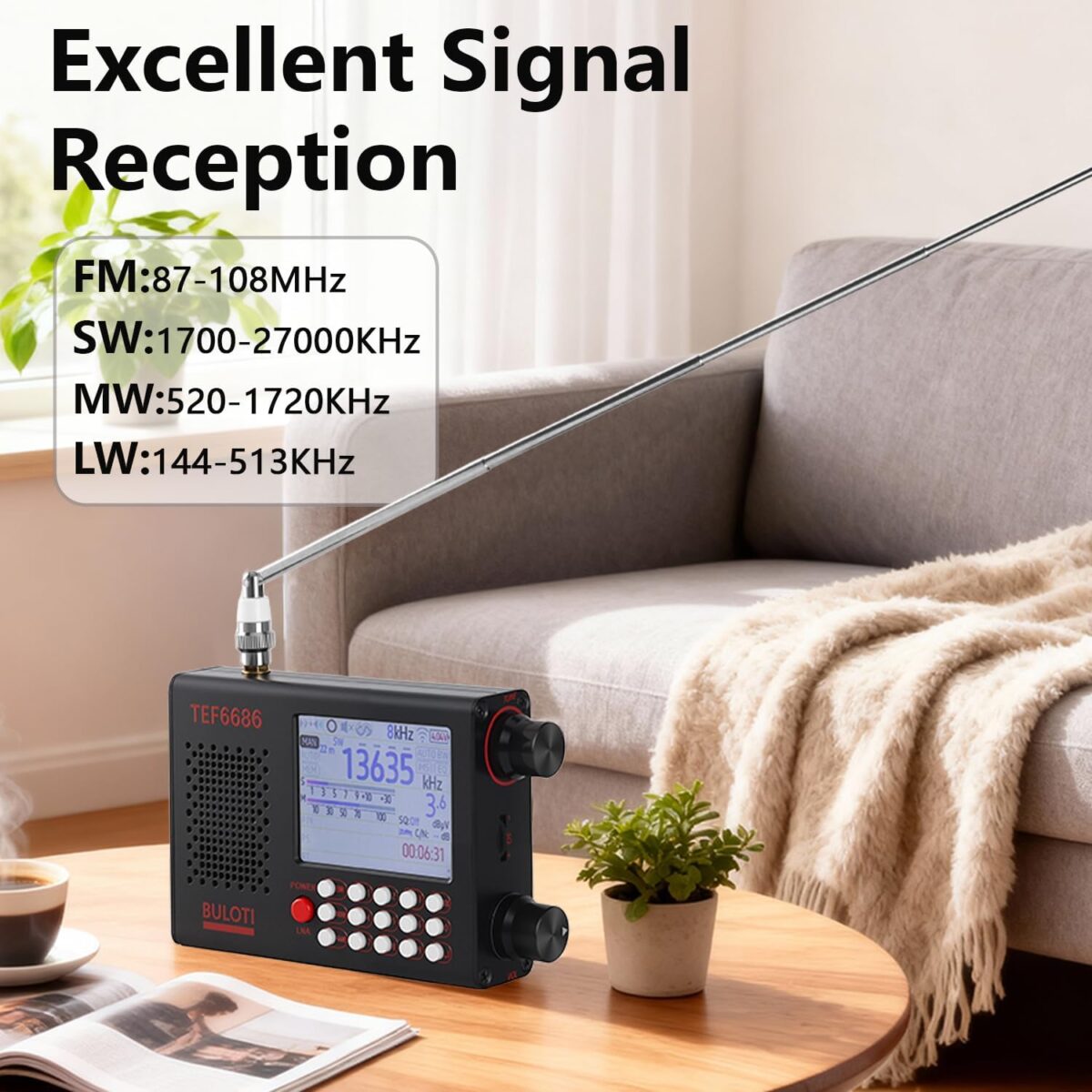 TEF6686 Tam Bant Dokunmatik Ekranlı Taşınabilir Kısa Dalga Radyo - DSP Alıcılı, 5000mAh Bataryalı Dijital Dünya Radyosu - Görsel 7