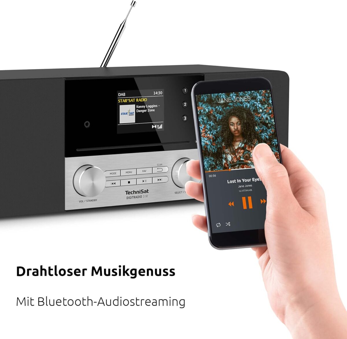 TechniSat DIGITRADIO 3 IR Stereo DAB+ Radyo – CD Çalar, Bluetooth, İnternet Radyosu, USB, AUX, Alarm Özellikli 20W Siyah - Görsel 6
