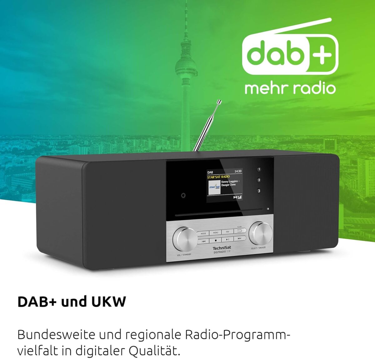TechniSat DIGITRADIO 3 IR Stereo DAB+ Radyo – CD Çalar, Bluetooth, İnternet Radyosu, USB, AUX, Alarm Özellikli 20W Siyah - Görsel 4