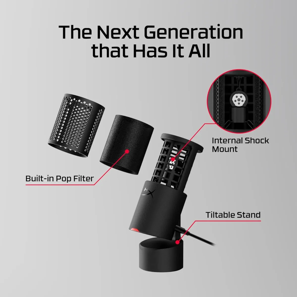 HyperX SoloCast 2 USB Mikrofon - Dahili Pop Filtreli ve Şok Emicili Yayıncı Mikrofonu - Görsel 7