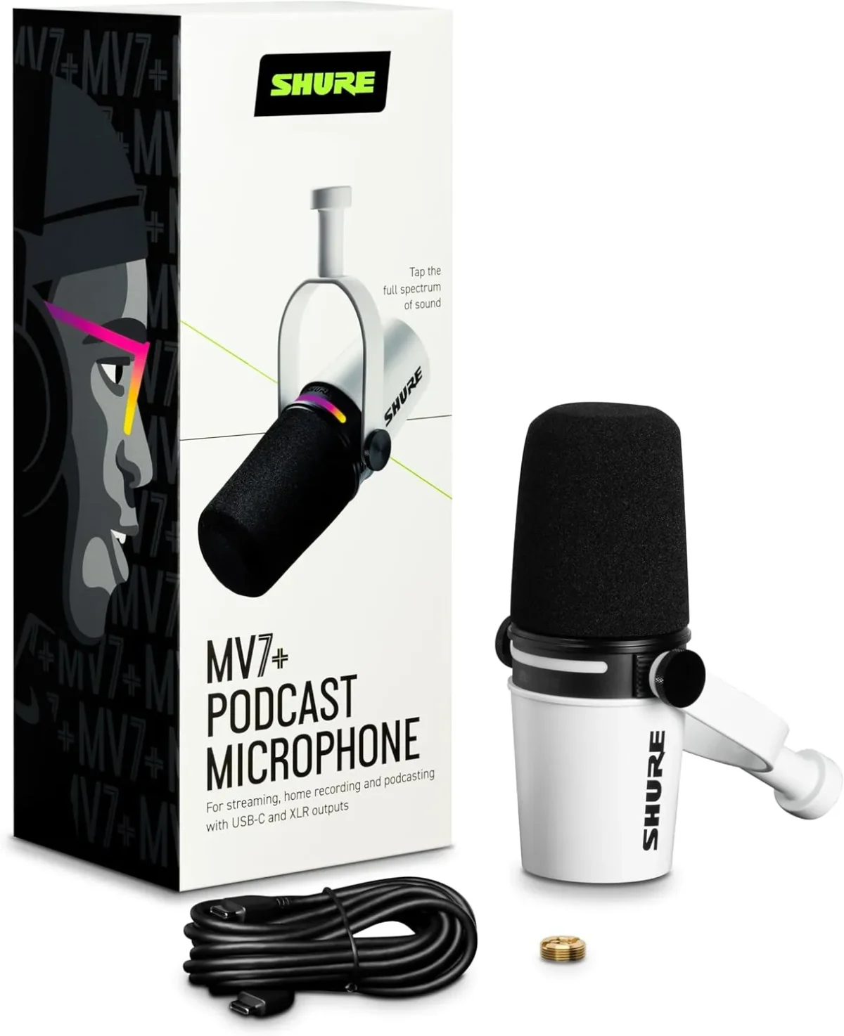 Shure MV7+ Dinamik Mikrofon - LED Dokunmatik Panelli USB/XLR Profesyonel Yayıncı Mikrofonu (Beyaz) - Görsel 9