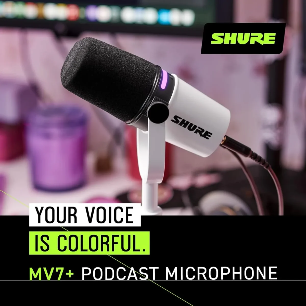 Shure MV7+ Dinamik Mikrofon - LED Dokunmatik Panelli USB/XLR Profesyonel Yayıncı Mikrofonu (Beyaz) - Görsel 5